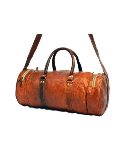 Vintage Leather Duffle Bag 18 x 10 inch from iHandikart Handicrafts made of 100% Goat Leather, Luggage Bag Suitable for Travelling also Known as Travel Bag, GYM Bag Best for Carrying GYM Shoes, Towel and Other Sports Acessories, it looks Trendy and Stylish Forever | Save 33% - Rajasthan Living 3