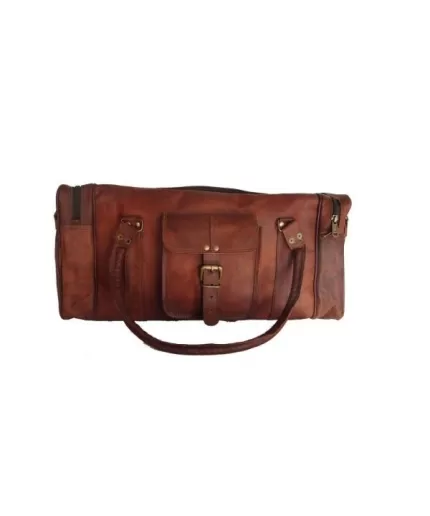 Vintage Leather Duffle Bag 24 x 11 inch from iHandikart Handicrafts made of 100% Goat Leather, Luggage Bag Suitable for Travelling also Known as Travel Bag, GYM Bag Best for Carrying GYM Shoes, Towel and Other Sports Acessories, it looks Trendy and Stylish Forever | Save 33% - Rajasthan Living