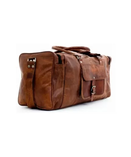 Goat Leather GYM Duffle Bag 24 x 11 inches from iHandikart Handicraft made of Vintage Leather, Luggage Bag Suitable for Travelling also known as Travel Bag, Best for Carrying GYM Shoes, Towel, Clothes and other Sports Acessories, it Looks Trendy and Stylish forever | Save 33% - Rajasthan Living