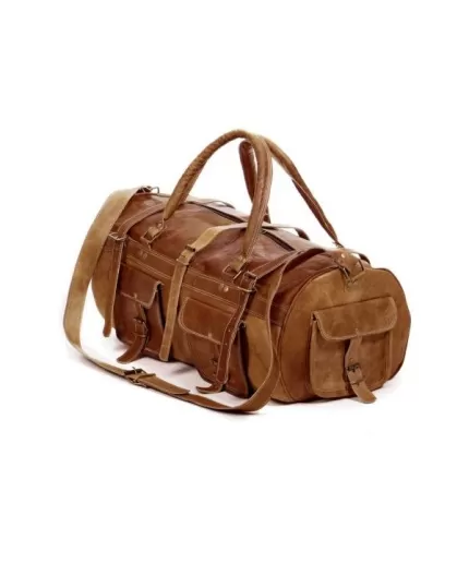 Goat Leather GYM Duffle Bag 24 x 11 inches from iHandikart Handicraft made of Vintage Leather, Luggage Bag Suitable for Travelling also known as Travel Bag, Best for Carrying GYM Shoes, Towel, Clothes and other Sports Acessories, it Looks Trendy and Stylish forever | Save 33% - Rajasthan Living