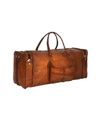 Goat Leather GYM Duffle Bag 24 x 11 inches from iHandikart Handicraft made of Vintage Leather, Luggage Bag Suitable for Travelling also known as Travel Bag, Best for Carrying GYM Shoes, Towel, Clothes and other Sports Acessories, it Looks Trendy and Stylish forever | Save 33% - Rajasthan Living