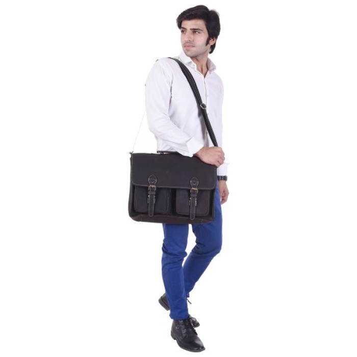 iHandikart 17X12 inches Buffalo Leather 2 Pockets Coffee Color Laptop Bag (IHK 1509) | Save 33% - Rajasthan Living 6