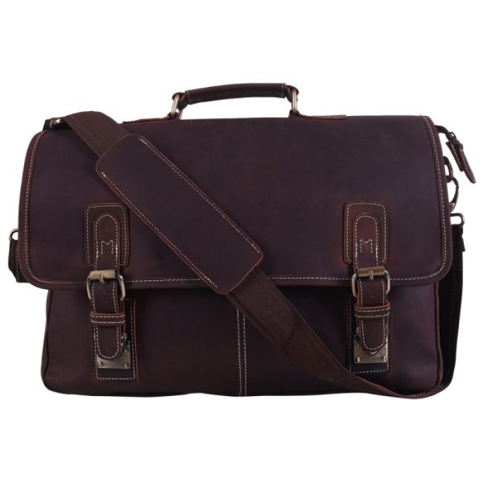 iHandikart 16X12 inches Buffalo Leather Coffee Color Half Flap Strap Bag (IHK 1512) | Save 33% - Rajasthan Living 5