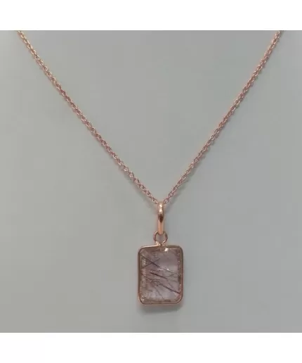 Natural Red Rutilated Quartz Pendant in Sterling Silver With Rose Gold Plating | Save 33% - Rajasthan Living