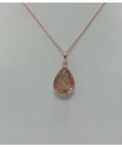 Natural Red Rutilated Quartz Pear Pendant in Sterling Silver with Rose Gold | Save 33% - Rajasthan Living