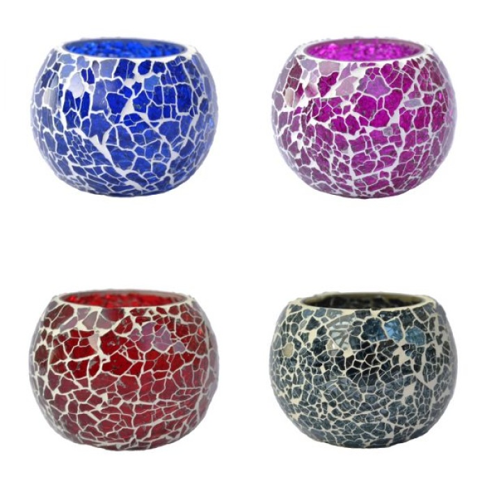 Mosaic Tealight stand of Glass Matericl from iHandikart Handicraft (Pack of 4) Crackle Finish (IHK9041) Pink,Red,Blue,Dark Gray? | Save 33% - Rajasthan Living 6
