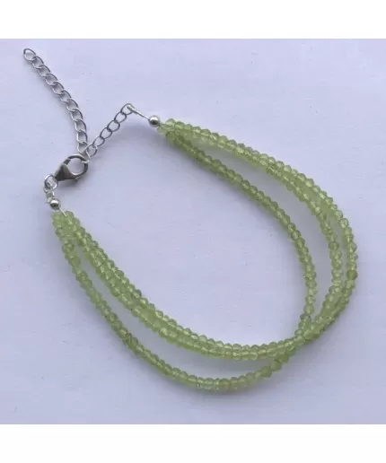 Natural Peridot Faceted Rondelle Beads 3 Strands Bracelet with Silver Chain | Save 33% - Rajasthan Living 5