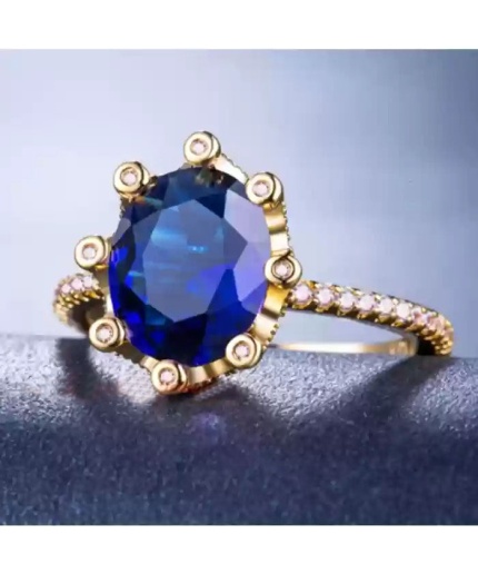 3.10 Ct Brilliant Oval Cut Lab Created Blue Sapphire Center Engagement Ring  Twist Ring 14K Yellow Gold Blue Gemstone female Ring | Save 33% - Rajasthan Living 7