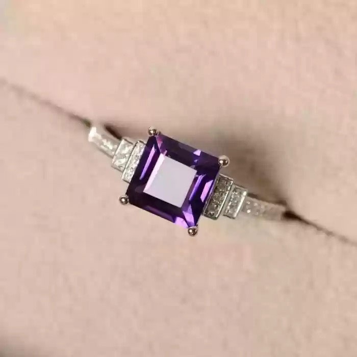 14k White Gold Plated Amethyst Solitaire Ring, Birthstone Ring, Wedding Ring 925 Sterling Silver Ring for women | Save 33% - Rajasthan Living 8