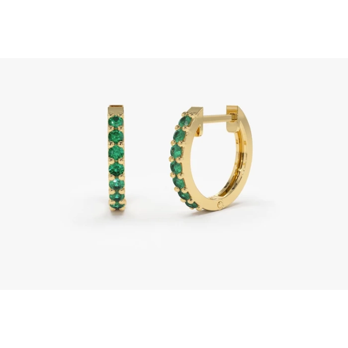 Natural Emerald Earrings / Huggie Earrings / 14k Gold 10MM Emerald Huggie Hoop Earrings / Small Hoop Emerald Earrings / Jewelry Gift | Save 33% - Rajasthan Living 5