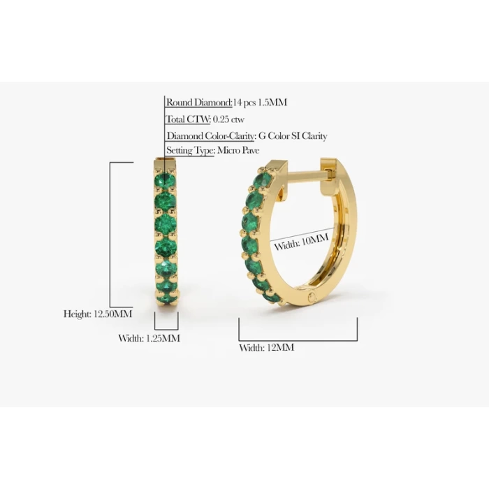 Natural Emerald Earrings / Huggie Earrings / 14k Gold 10MM Emerald Huggie Hoop Earrings / Small Hoop Emerald Earrings / Jewelry Gift | Save 33% - Rajasthan Living 8