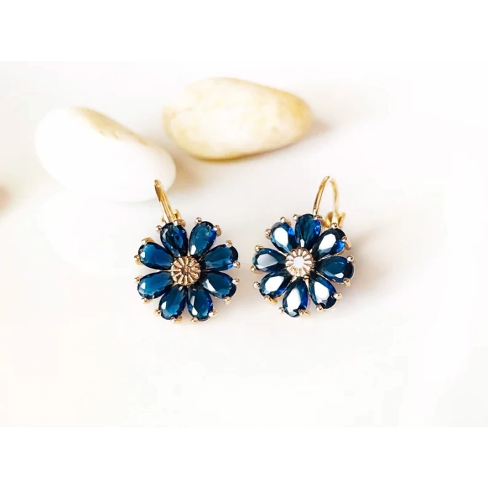 Sapphire daisy dangle earrings, blue sapphire flower earrings, September birthstone earring, gift for mom, gift for her | Save 33% - Rajasthan Living 7