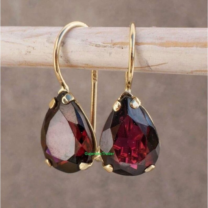 Dangle 14k Gold Plated Silver Earring, Garnet Earring, Silver dangle earring, Valentine gift, Birthday gift for her | Save 33% - Rajasthan Living 5