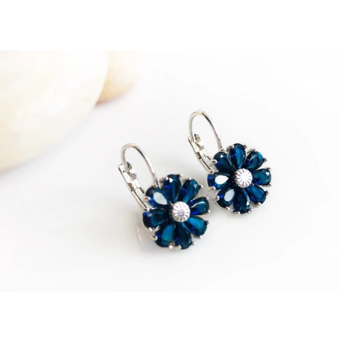 Sapphire daisy dangle earrings, blue sapphire flower earrings, September birthstone earring, gift for mom, gift for her | Save 33% - Rajasthan Living 5