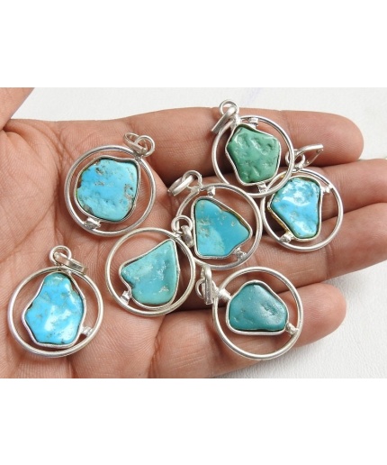 Natural Arizona Turquoise Rough Pendent,Metal,Silver Plated,Raw Jewelry,Brass,Gift For Her,One Of A Kind,Wholesaler,17-15MM Approx CJ-1 | Save 33% - Rajasthan Living