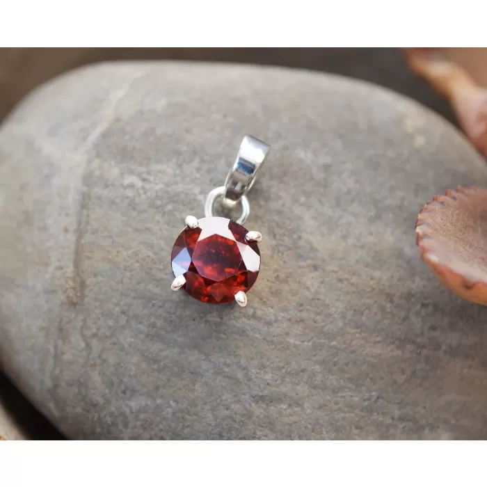 Silver Pendant ultra color rare 100% NATURAL HESSONITE/GARNET Round gemstone Pendant | Save 33% - Rajasthan Living 5