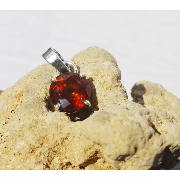 Silver Pendant ultra color rare 100% NATURAL HESSONITE/GARNET Round gemstone Pendant | Save 33% - Rajasthan Living 7