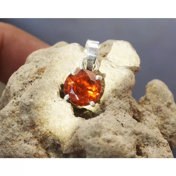 Silver Pendant ultra color rare 100% NATURAL HESSONITE/GARNET Round gemstone Pendant | Save 33% - Rajasthan Living 8