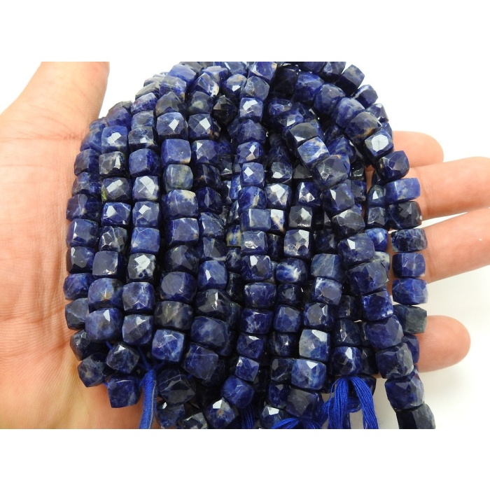 Natural Sodalite 9 Inch Strand Faceted Cube Box Shape Bead 7X8 MM Approx Wholesale Price New Arrival PME(CB1) | Save 33% - Rajasthan Living 7