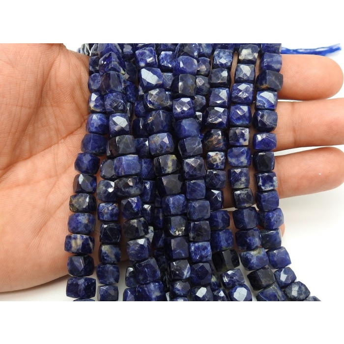 Natural Sodalite 9 Inch Strand Faceted Cube Box Shape Bead 7X8 MM Approx Wholesale Price New Arrival PME(CB1) | Save 33% - Rajasthan Living 9