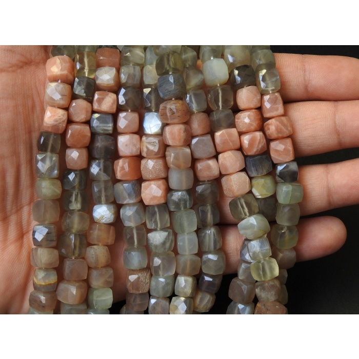 Moonstone Faceted Cubes,Box Shape Bead,Multi Shaded,Loose Stone,Cuboid, Wholesale Price New Arrival 8Inch Strand (pme)CB2 | Save 33% - Rajasthan Living 7