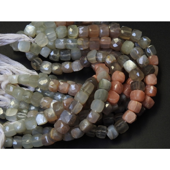 Moonstone Faceted Cubes,Box Shape Bead,Multi Shaded,Loose Stone,Cuboid, Wholesale Price New Arrival 8Inch Strand (pme)CB2 | Save 33% - Rajasthan Living 6