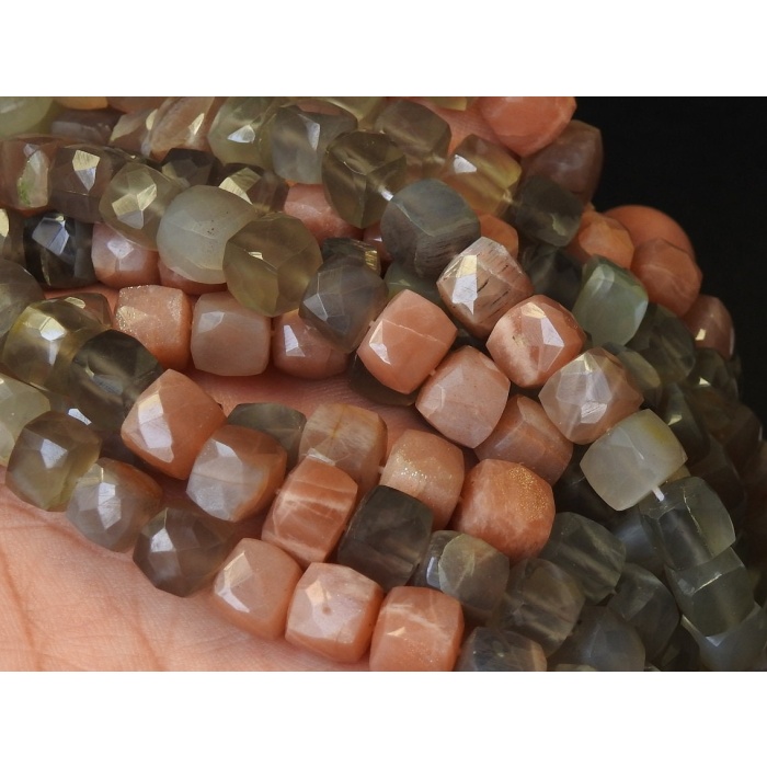 Moonstone Faceted Cubes,Box Shape Bead,Multi Shaded,Loose Stone,Cuboid, Wholesale Price New Arrival 8Inch Strand (pme)CB2 | Save 33% - Rajasthan Living 8