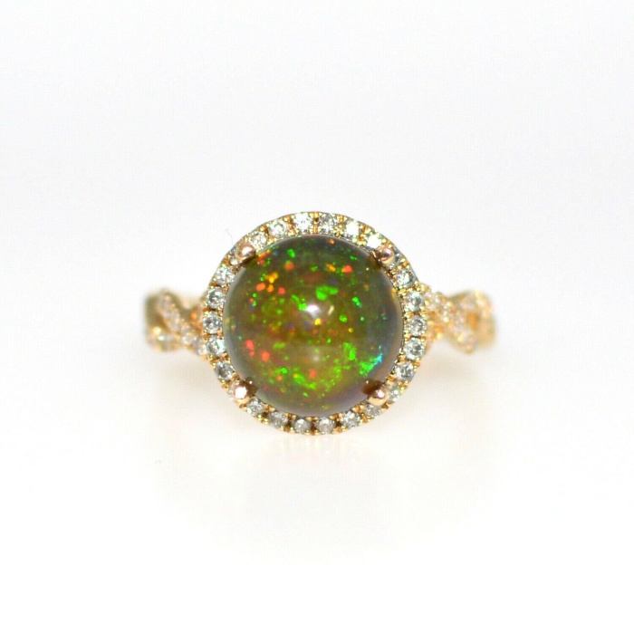 4.02 Carat Ethiopian Black Opal And Zircon Halo Ring In 14k Yellow Gold Plated ring | Save 33% - Rajasthan Living 6