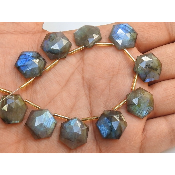 15X15 MM Pair Natural Labradorite Multi Flashy Color Faceted Hexagon Shape Briolette Wholesale Price New Arrival PME-CY3 | Save 33% - Rajasthan Living 8