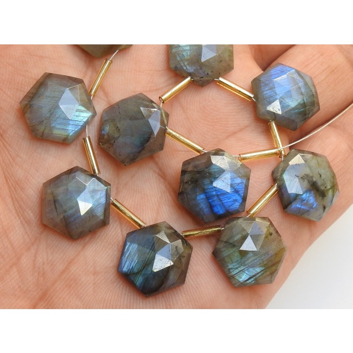 15X15 MM Pair Natural Labradorite Multi Flashy Color Faceted Hexagon Shape Briolette Wholesale Price New Arrival PME-CY3 | Save 33% - Rajasthan Living 9