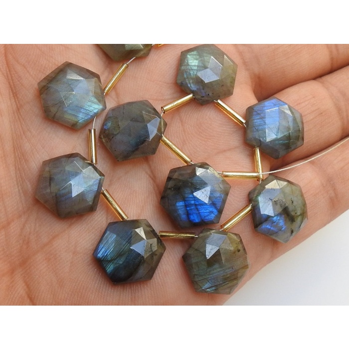 15X15 MM Pair Natural Labradorite Multi Flashy Color Faceted Hexagon Shape Briolette Wholesale Price New Arrival PME-CY3 | Save 33% - Rajasthan Living 7