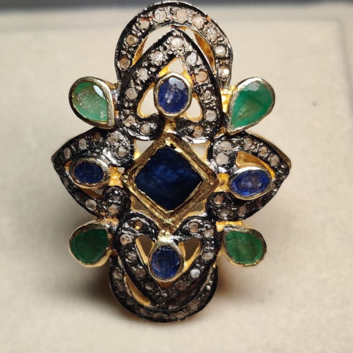 Christmas Gift Real Polki Diamond Ring, Natural Pave Diamond Ring,Ruby Diamond Ring, Gold Over 925 Fine Silver Ring for Woman | Save 33% - Rajasthan Living 5