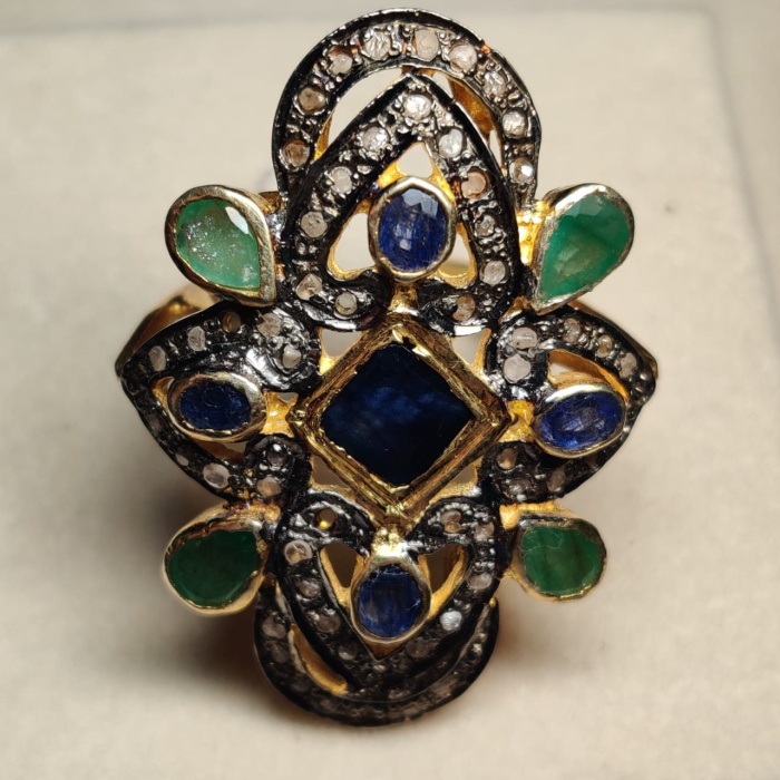Christmas Gift Real Polki Diamond Ring, Natural Pave Diamond Ring,Ruby Diamond Ring, Gold Over 925 Fine Silver Ring for Woman | Save 33% - Rajasthan Living 6