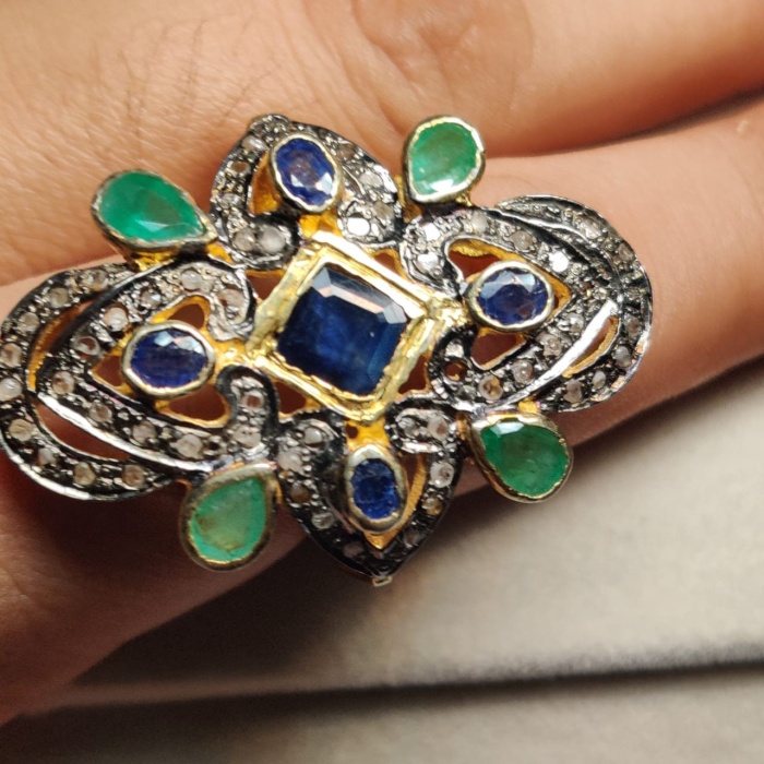 Christmas Gift Real Polki Diamond Ring, Natural Pave Diamond Ring,Ruby Diamond Ring, Gold Over 925 Fine Silver Ring for Woman | Save 33% - Rajasthan Living 9