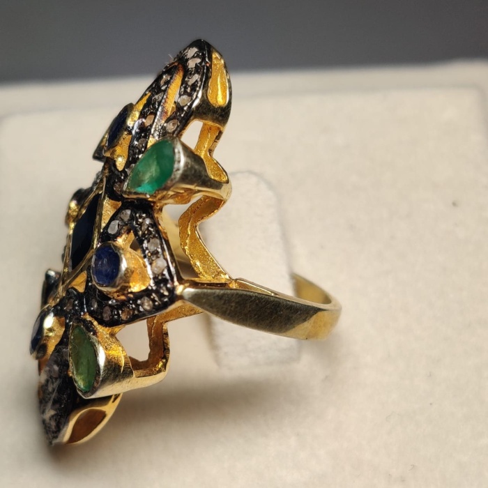 Christmas Gift Real Polki Diamond Ring, Natural Pave Diamond Ring,Ruby Diamond Ring, Gold Over 925 Fine Silver Ring for Woman | Save 33% - Rajasthan Living 10