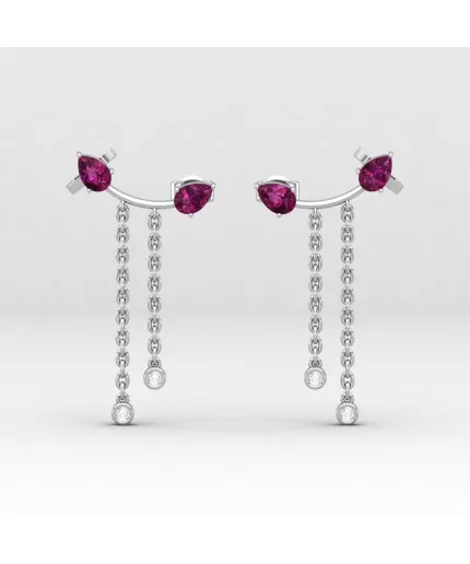 14K Rhodolite Climber Earrings, Dainty Stud Earrings, Art Deco Jewelry, Birthstone Earrings, Gift For Women, Natural Gemstone Earrings | Save 33% - Rajasthan Living