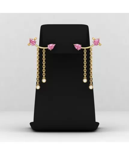 Pink Spinel 14K Dainty Climber Earrings, Handmade Jewelry, Art Nouveau Style Stud Earrings, Natural Spinel Jewelry, August Birthstone Jewels | Save 33% - Rajasthan Living 3