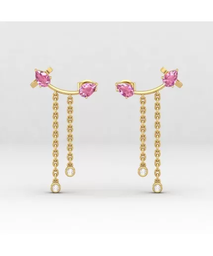 Pink Spinel 14K Dainty Climber Earrings, Handmade Jewelry, Art Nouveau Style Stud Earrings, Natural Spinel Jewelry, August Birthstone Jewels | Save 33% - Rajasthan Living