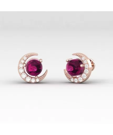 14K Rhodolite Garnet Stud Earrings, Dainty Cabochon Half Moon Earrings, Handmade Jewelry, Birthstone Earrings, Party Jewelry, Garnet Cut | Save 33% - Rajasthan Living 3