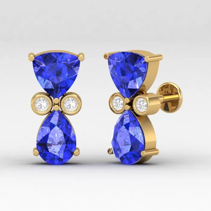 14K Dainty Tanzanite Stud Earrings, Art Nouveau Style Earrings, Handmade Jewelry, Gift For Women, December Birthstone Earrings, Trillion Cut | Save 33% - Rajasthan Living 6