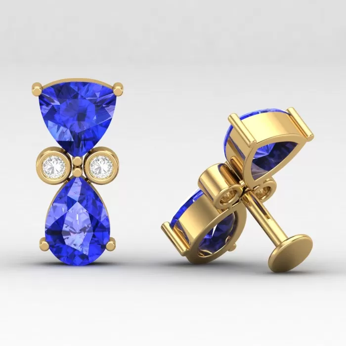 14K Dainty Tanzanite Stud Earrings, Art Nouveau Style Earrings, Handmade Jewelry, Gift For Women, December Birthstone Earrings, Trillion Cut | Save 33% - Rajasthan Living 12