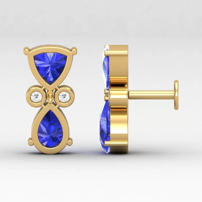 14K Dainty Tanzanite Stud Earrings, Art Nouveau Style Earrings, Handmade Jewelry, Gift For Women, December Birthstone Earrings, Trillion Cut | Save 33% - Rajasthan Living 13