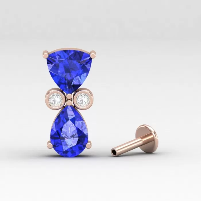 14K Dainty Tanzanite Stud Earrings, Art Nouveau Style Earrings, Handmade Jewelry, Gift For Women, December Birthstone Earrings, Trillion Cut | Save 33% - Rajasthan Living 5