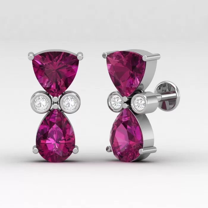 14K Rhodolite Garnet Stud Earrings, Dainty Diamond and Gold Stud Earrings, Handmade Jewelry, Gemstone Earrings, Party Jewelry, Gift For Her | Save 33% - Rajasthan Living 6