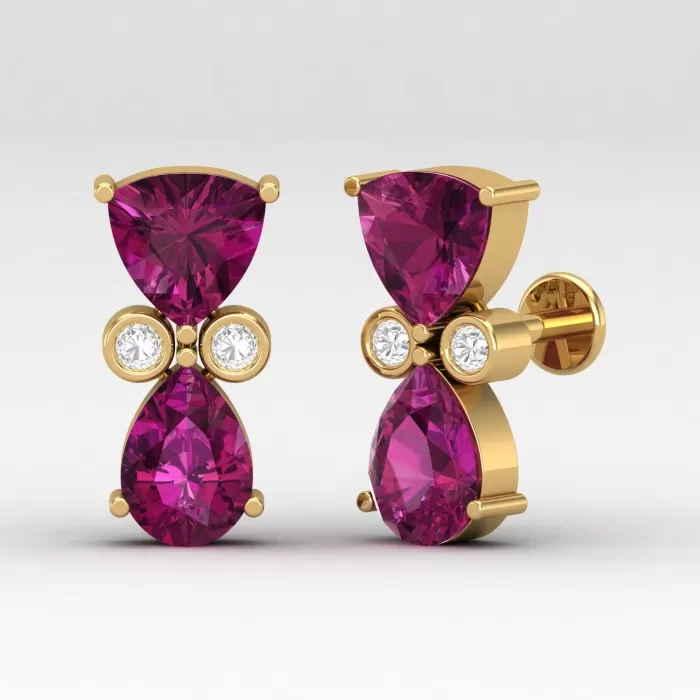 14K Rhodolite Garnet Stud Earrings, Dainty Diamond and Gold Stud Earrings, Handmade Jewelry, Gemstone Earrings, Party Jewelry, Gift For Her | Save 33% - Rajasthan Living 8