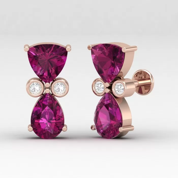 14K Rhodolite Garnet Stud Earrings, Dainty Diamond and Gold Stud Earrings, Handmade Jewelry, Gemstone Earrings, Party Jewelry, Gift For Her | Save 33% - Rajasthan Living 11