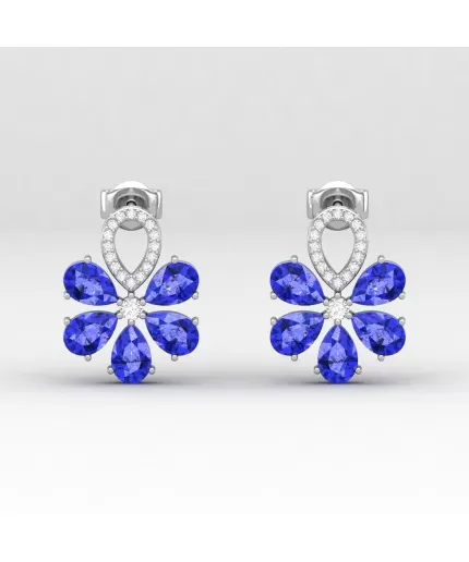 14K Dainty Natural Tanzanite Dangle Earrings, Flower Earrings, Party Jewelry, Handmade Jewelry, Gift For Women, Anniversary Gift, Birthstone | Save 33% - Rajasthan Living