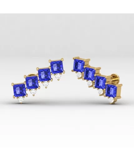 Natural Tanzanite 14K Dainty Climber Earrings, Everyday Gemstone Earring For Her, Handmade Jewelry, December Birthstone, Gold Jewelry | Save 33% - Rajasthan Living 3