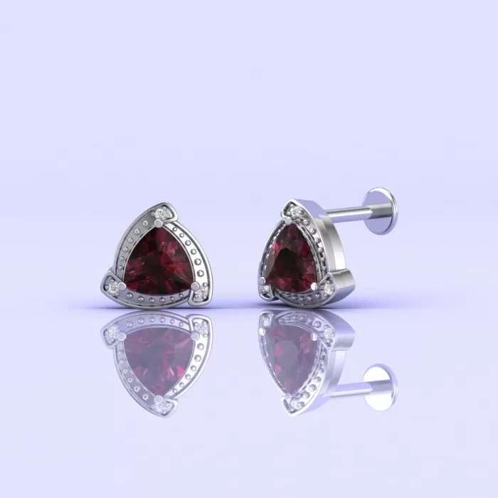 14K Rhodolite Garnet Earrings, Stud Earrings, Art Deco, Dainty Stud Earrings, Gift For Her, Anniversary Gift, Part Jewelry, Trillion Cut | Save 33% - Rajasthan Living 10