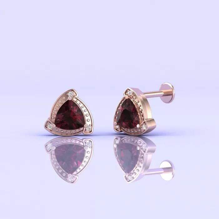 14K Rhodolite Garnet Earrings, Stud Earrings, Art Deco, Dainty Stud Earrings, Gift For Her, Anniversary Gift, Part Jewelry, Trillion Cut | Save 33% - Rajasthan Living 12